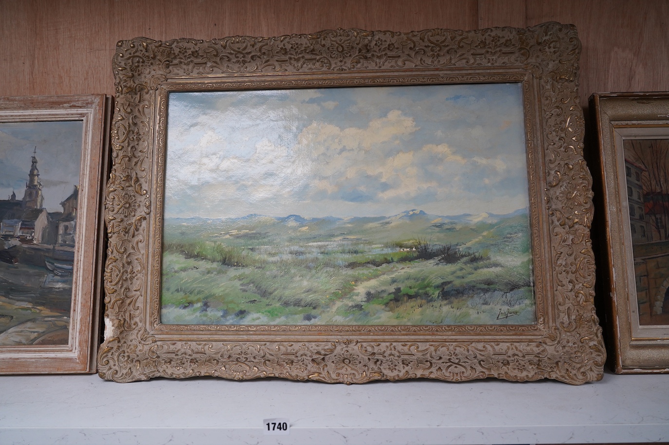 Jans Jans (Dutch, 1893-1963), oil on canvas, Marshland scene, signed, 39 x 59cm, ornate frame. Condition - fair, canvas sagging